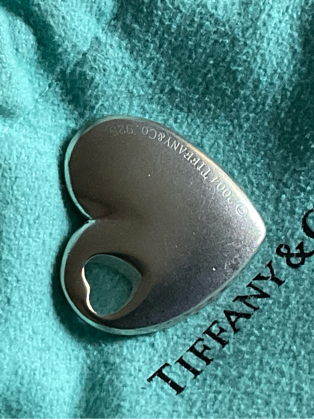 Tiffany & Co. Silver Open Heart Pendant on Tiffany Blue pouch